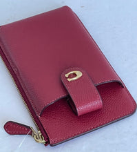 Load image into Gallery viewer, Coach Essential Phone Case Wallet CJ866 Red Leather Card Holder Zip Pebbled
