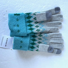 Load image into Gallery viewer, Coach Fair Isle Wool Knit Gloves Womens Blue Tech Mittens Logo Cuff OS