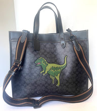 Load image into Gallery viewer, Coach Field Tote 40 Rexy Large Black Signature Canvas Crossbody Mascot