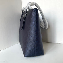 Load image into Gallery viewer, Black leather handbag with a gray strap on a white background