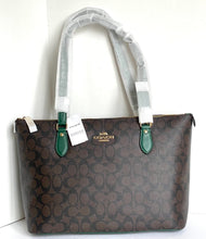 Load image into Gallery viewer, Coach Gallery Tote Brown Signature Canvas Logo Zip Green Shoulder Bag CH504