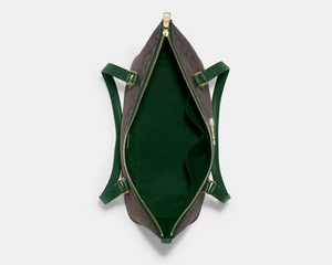 Coach Gallery Tote Brown Signature Canvas Logo Zip Green Shoulder Bag CH504