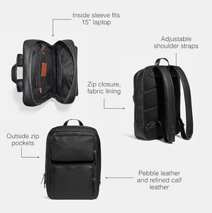 CoachGothamBackpackMensBlackPebbledLeatherLaptopPocketsC5323C