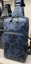 Load image into Gallery viewer, Coach Gotham Pack Sling Camo Mens Blue Leather Small Backpack Crossbody C5334