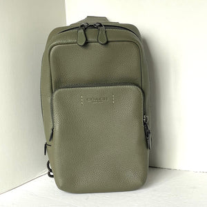 Coach Gotham Pack Sling Mens Army Green Leather Backpack Crossbody C5331