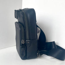 Load image into Gallery viewer, Navy blue leather crossbody bag with a strap on a white background