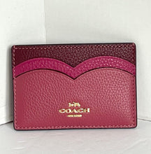 Load image into Gallery viewer, Coach Heart Card Case Red Pebbled Leather Slim Wallet Gold CU138