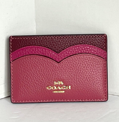 Coach Heart Card Case Red Pebbled Leather Slim Wallet Gold CU138