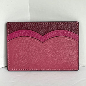 Coach Heart Card Case Red Pebbled Leather Slim Wallet Gold CU138