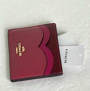 Coach Heart Card Case Red Pebbled Leather Slim Wallet Gold CU138