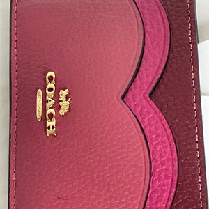 Coach Heart Card Case Red Pebbled Leather Slim Wallet Gold CU138