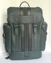 Load image into Gallery viewer, Coach Hitch Backpack Mens Large Green Laptop Sleeve Varsity Stripe C5338