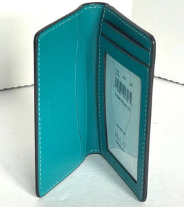 Coach ID Wallet Mens Blue Bifold Slim Calf Leather Card Case CJ728