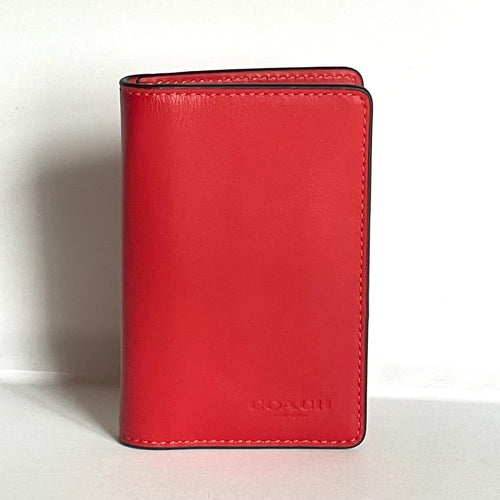 Coach ID Wallet Mens Red Poppy Bifold Slim Calf Leather Card Case CJ728