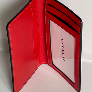 Coach ID Wallet Mens Red Poppy Bifold Slim Calf Leather Card Case CJ728