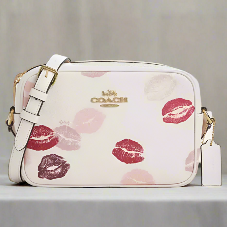 Coach Jamie Camera Bag Lip Print Kiss White Leather Crossbody CZ935 ORG PKG