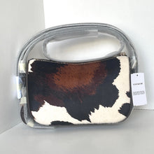 Load image into Gallery viewer, Cow print pouch with clear cover on a white background