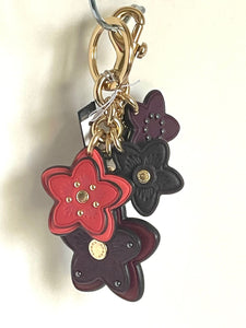 Coach Keychain Bag Charm Wildflower Leather Key FOB 5136 Oxblood Berry