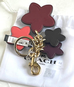 Coach Keychain Bag Charm Wildflower Leather Key FOB 5136 Oxblood Berry