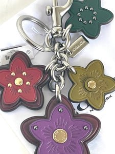 Coach Keychain Bag Charm Wildflower Leather Key FOB 5136 Silver Deep Berry