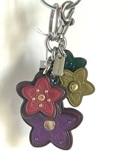 Load image into Gallery viewer, Coach Keychain Bag Charm Wildflower Leather Key FOB 5136 Silver Deep Berry