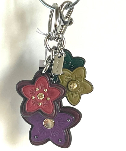 Coach Keychain Bag Charm Wildflower Leather Key FOB 5136 Silver Deep Berry