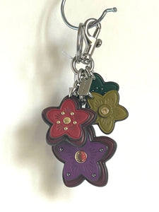 Coach Keychain Bag Charm Wildflower Leather Key FOB 5136 Silver Deep Berry