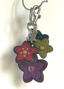 Coach Keychain Bag Charm Wildflower Leather Key FOB 5136 Silver Deep Berry