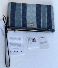Load image into Gallery viewer, Coach Large Corner Zip Wristlet C8753 Womens Blue Signature Jacquard Stripe