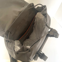 Load image into Gallery viewer, Gray backpack with open front compartment on a white background