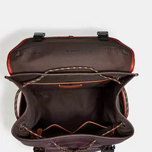 Load image into Gallery viewer, Coach league flap backpack colorblock black copper oxblood C5342