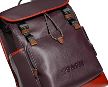 Load image into Gallery viewer, Coach League Flap Backpack Mens Leather Colorblock C5342 Oxblood Pockets
