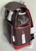 Load image into Gallery viewer, Coach League Flap Backpack Mens Leather Colorblock C5342 Oxblood Pockets