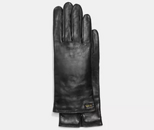 Load image into Gallery viewer, Pair of black leather gloves on a light gray background