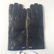 Load image into Gallery viewer, Pair of black leather gloves on a white background
