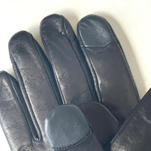 Load image into Gallery viewer, Pair of black leather gloves on a light background