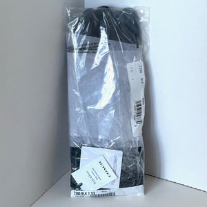 Pair of black socks in clear packaging with a white background