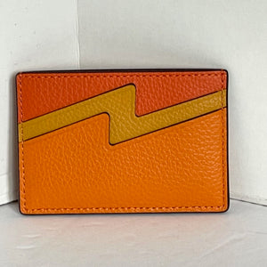 Coach Lightning Bolt Card Case Pebbled Leather Slim Wallet Mandarin CU134