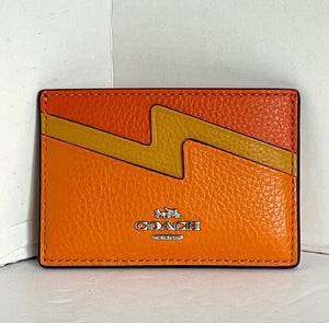 Coach Lightning Bolt Card Case Pebbled Leather Slim Wallet Mandarin CU134