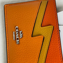 Load image into Gallery viewer, Coach Lightning Bolt Card Case Pebbled Leather Slim Wallet Mandarin CU134