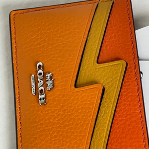 Coach Lightning Bolt Card Case Pebbled Leather Slim Wallet Mandarin CU134