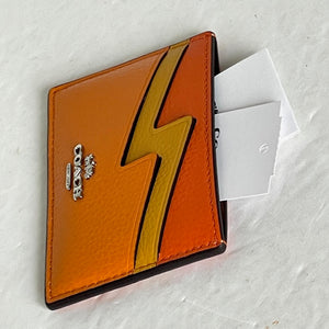 Coach Lightning Bolt Card Case Pebbled Leather Slim Wallet Mandarin CU134