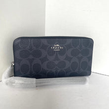 Load image into Gallery viewer, Coach Long Zip Around Wallet Blue Denim Signature Canvas Phone Wristlet C4452