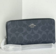 Load image into Gallery viewer, Coach Long Zip Around Wallet Blue Denim Signature Canvas Phone Wristlet C4452