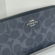 Load image into Gallery viewer, Coach Long Zip Around Wallet Blue Denim Signature Canvas Phone Wristlet C4452