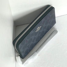 Load image into Gallery viewer, Coach Long Zip Around Wallet Blue Denim Signature Canvas Phone Wristlet C4452