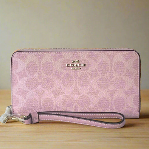 Coach Long Zip Around Wallet Powder Pink CW778 Signature Canvas Wristlet ORGPKG
