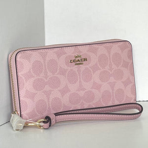 Coach Long Zip Around Wallet Powder Pink CW778 Signature Canvas Wristlet ORGPKG