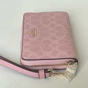Coach Long Zip Around Wallet Powder Pink CW778 Signature Canvas Wristlet ORGPKG