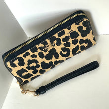 Load image into Gallery viewer, Leopard print wallet with a black strap on a white background